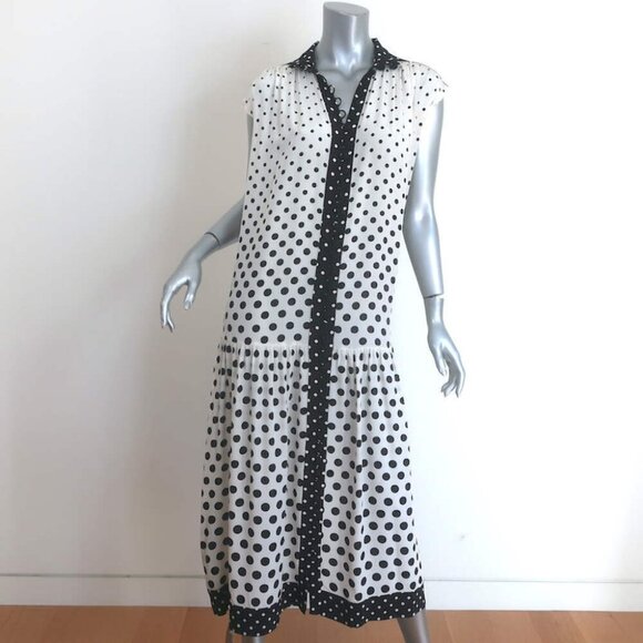 Zimmermann Polka Dot Belted Midi Dress White/Black Silk Crepe Size 1 - Picture 2 of 7